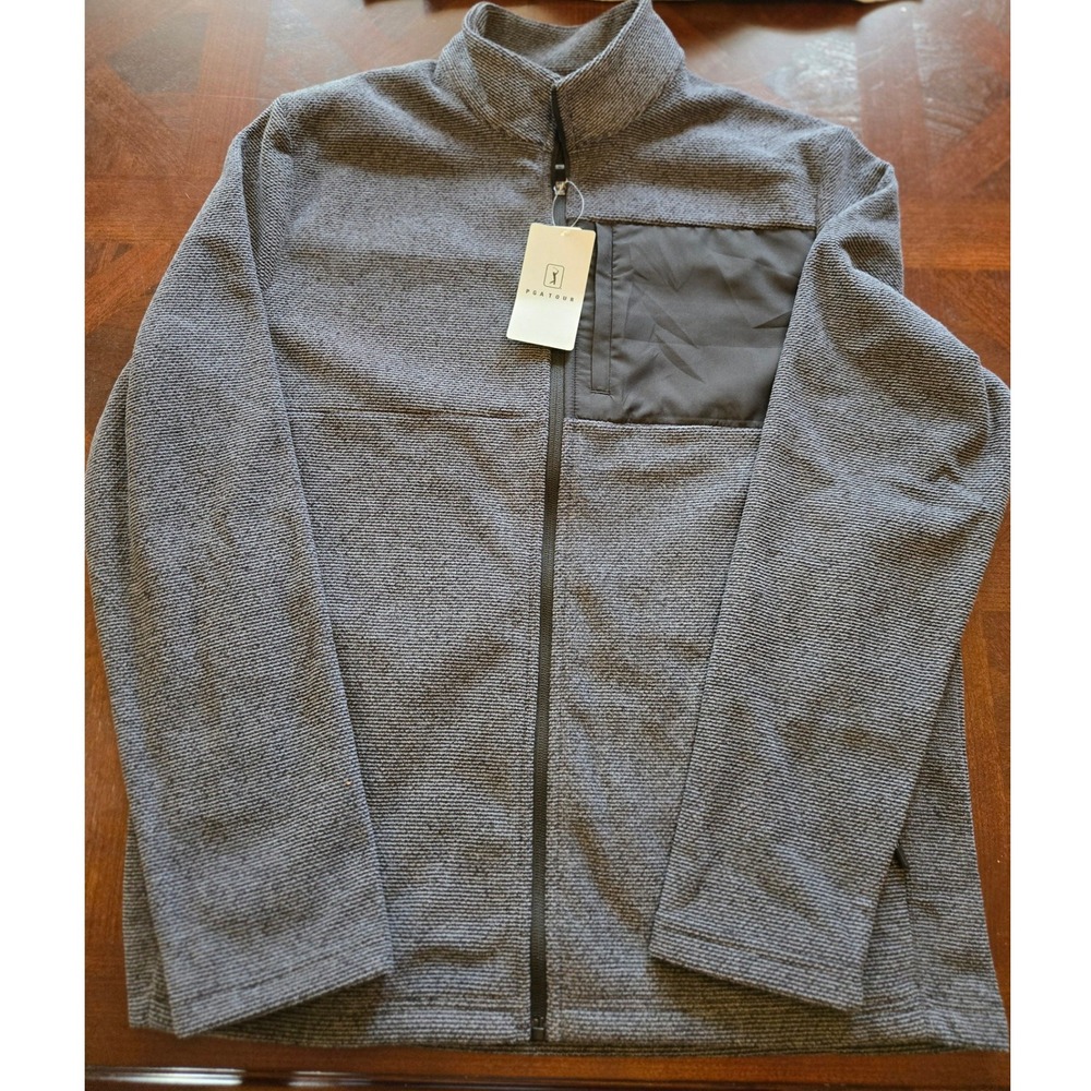 PGA TOUR Mens Full Zip Jacket Caviar Heather Gray New Medium